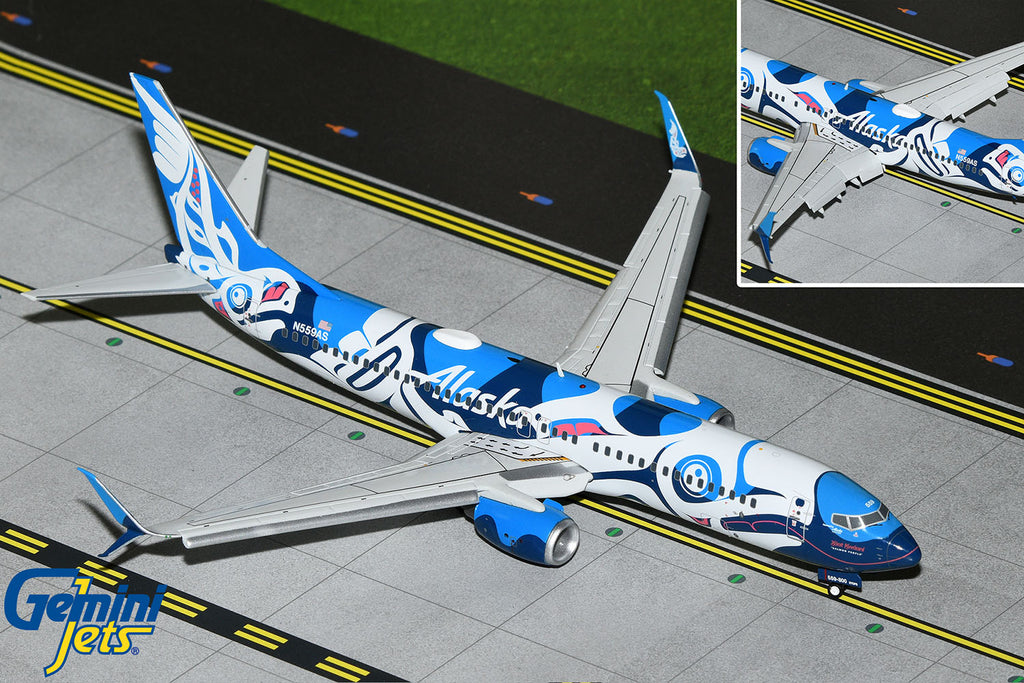 Alaska Airlines Boeing 737-800 Flaps Down N559AS Xaat Kwaani Salmon People GeminiJets G2ASA1246F Scale 1:200