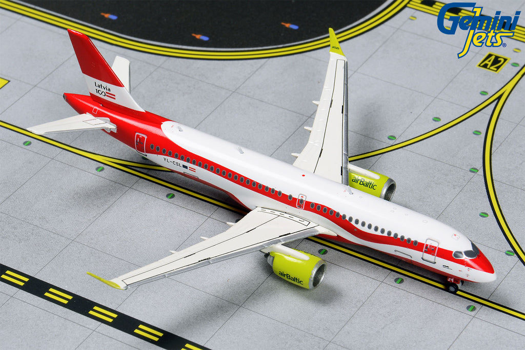 Air Baltic Airbus A220-300 YL-CSL Latvia 100th Livery GeminiJets GJBTI1839 Scale 1:400