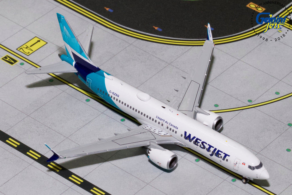 WestJet Boeing 737 MAX 8 C-GZSG GeminiJets GJWJA1822 Scale 1:400