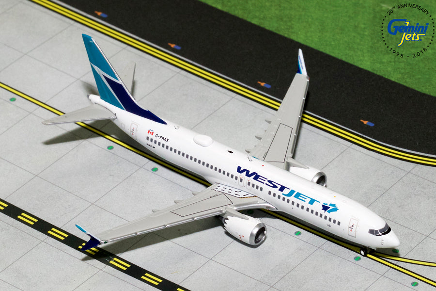 WestJet Boeing 737 MAX 8 C-FRAX GeminiJets GJWJA1823 Scale 1:400