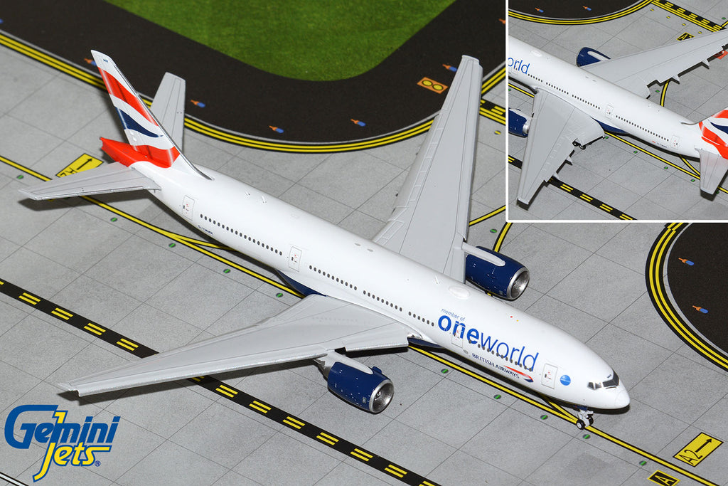 British Airways Boeing 777-200ER Flaps Down G-YMMR One World GeminiJets GJBAW2194F Scale 1:400