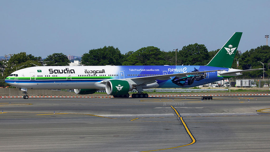 Saudia Boeing 777-300ER Flaps Down HZ-AK43 Formula E 2024 JC Wings XX40318A Scale 1:400